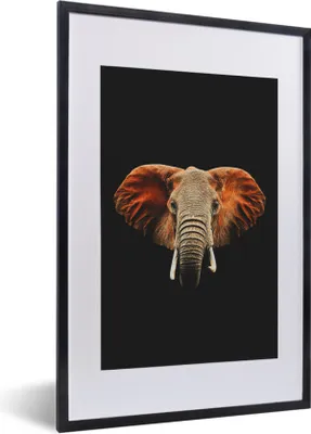 Produktbild von MuchoWow® MuchoWow® Gerahmtes Poster Elefant - Schwarz - Kopf 40x60 cm - Poster mit zchwarzem Bilderrahmen - Poster in Rahmen