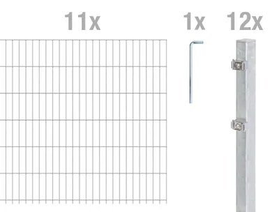 Immagine prodotto di Alberts 669867 Staccionata doppia come set di recinzione completo da 24 pezzi, zincato a caldo, altezza 83 cm, lunghezza 27,5 m