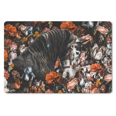 Produktbild von MuchoWow® Schreibtischunterlage Pferd - Blumen - Halfter 60x40 cm - XXL Mauspad - Großes Mauspad