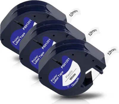 Produktbild von 3x Pristar Kompatible Schriftband als Ersatz für Dymo Letratag 12mm x 4m Etikettenband 91221 S0721660 Kunststoff Dymo Letratag XR Bänder Schwarz auf Weiß für Dymo LT-100H LT-100T 200B Etikettenband