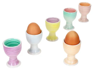 Produktbild von 6er Set Pastello Eierbecher Frühstück Brunch Buffet Steingut bunt Strudeldekor