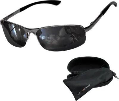 Produktbild von Sportliche Metall Sonnenbrille Herren Edelstahl Halbrahmen Schwarz Getönt Oval Rechteckig Brillenbox Rennec ®