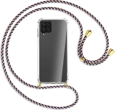 Produktbild von Handykette Backcover-Schutzhülle mit Band (Metall goldfarben) für Samsung Galaxy A22 4G (A225) - blau+beige