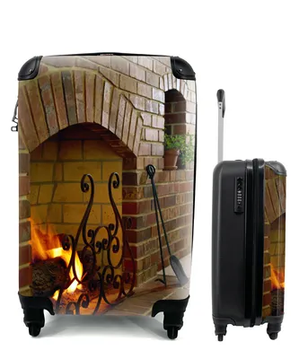 Produktbild von MuchoWow® Koffer Handgepäck Trolley Rollkoffer Kleine Reisekoffer mit 4 Rollen - Feuer im Kamin - Cabin Size < 55x40x23 cm & 55x40x20 cm - Fotokoffer - Kabinenkoffer - Boardgepäck - Reise-Box - Reisekoffer - Reisegepäck - Koffer mit Bild - Trolley für Kinder