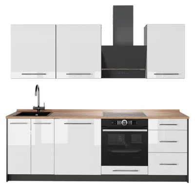 Produktbild von Küchenzeile Vicco Fame-Line Weiß Hochglanz/Anthrazit 230 cm, AP Eiche, Model 63968