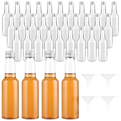 Produktbild von Likörflaschen, 50 Stück – Mini-Flaschen, 100 ml – mit Schraubverschluss – inklusive Trichter – zum Abfüllen von Flüssigkeiten – ideal für Partys