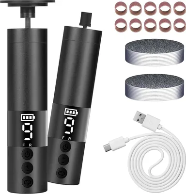 Image de (Noir)Kit de soin des pieds électrique pour enlever les callosités - 9 vitesses, 30 disques abrasifs, Lime à pied & polisseur d'ongles inclus, Rechargeable pour talons fissurés & callosités dures, Or rose