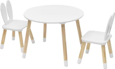 Produktbild von Rebecca Mobili Set mit Kindertisch und 2 Stühlen aus weißem MDF