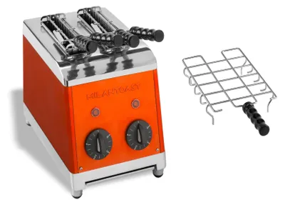 Produktbild von Milantoast 2-er Toaster mit Zangen Orange mit Brötchenaufsatz