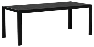 Image de Table d'extérieur imitation bois à lamelles, table de jardin en polybois et aluminium, résistante aux intempéries, table à manger pour l'extérieur, noire | inoxydable | jusqu'à 150 kg | 190 x 84,5 x 72 cm
