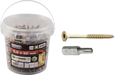 Zdjęcie produktu dla Śruba uniwersalna z łbem stożkowym TX 5x60 mm ocynkowana na żółto 240 szt. z końcówką