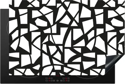 Produktbild von KitchenYeah© Herdabdeckplatte Muster - Geometrisch - Weiß - Schwarz , 81x52cm, Küche Deko, Glaskeramikkochfeld Herdabdeckung, Abdeckplatte fùr Kochfeld
