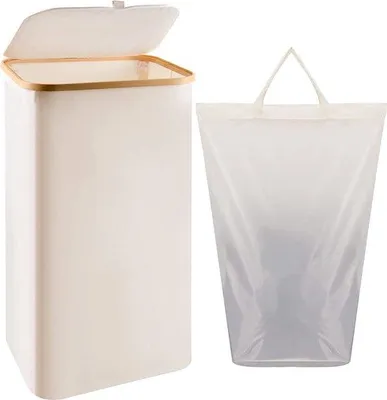 Produktbild von Famanu Wäschekorb mit Deckel, 100 Liter, faltbar, mit herausnehmbarer Wäschetasche, Aufbewahrungskorb, beige