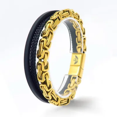 Produktbild von Leder Armband GOLD SLEDER 21 cm / Gold