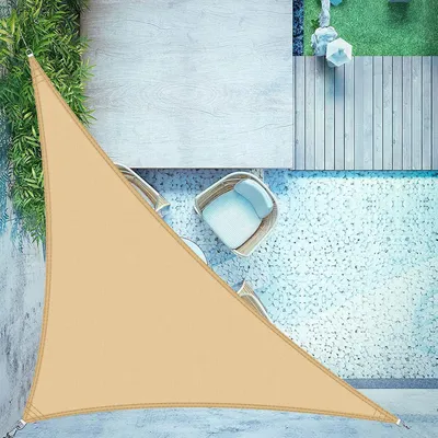 Image de Voile d'ombrage triangulaire, dimensions 3x3x4,25 mètres, imperméable, couleur sable, tissu polyester (PES), 95% de protection UV