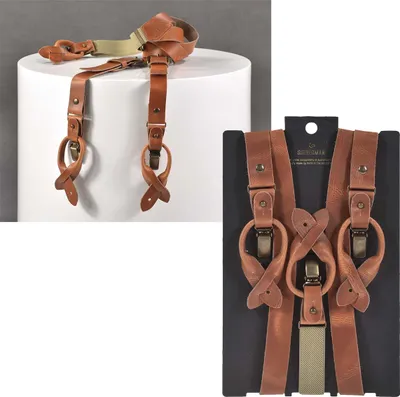 Produktbild von Sir Redman Hosenträger Herren Leder 25mm Y-Form Clips Lederlaschen Knöpfe cognac