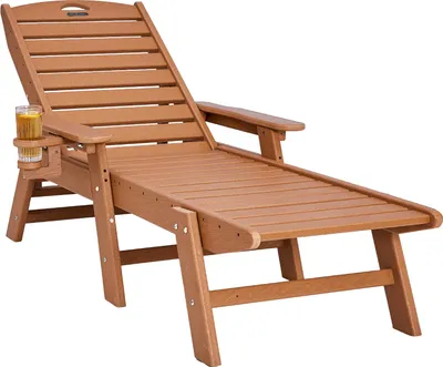 Image de Chaise longue VEVOR, capacité de charge 181kg, HDPE chaise longue de jardin, chaise longue de plage avec dossier réglable en 6 positions, accoudoir, porte-boisson, chaise longue de balcon, chaise longue de terrasse pour piscine, terrasse, patio, pelouse, marron