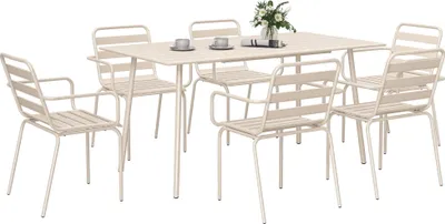 Image de Outsunny Salon de jardin extšŠrieur 7 piššces, ensemble salle š€ manger de jardin avec 1 table et 6 chaises empilables, en acier, beige