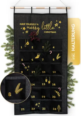Produktbild von AMARI ® 054 Adventskalender zum Befüllen - Wandkalender mit 24 Fächern zum Basteln für Weihnachten - Adventskalender zum Aufhängen Stoff