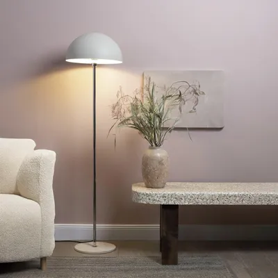 Produktbild von Pilz-Stehlampe, E27, 151cm, Beige, Silberfarben, Travertine Stein