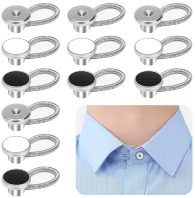 Zdjęcie produktu dla Rozszerzenia do guzików spodni - zestaw 12 sztuk - 10 mm - metal - przedłużki do kołnierzy i mankietów - bez szycia - do koszul, garniturów i mundurów