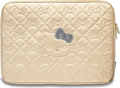 Productafbeelding van Hello Kitty tas met rits en quiltmotieven met strikken, voor laptops tot 14 inch - Goud