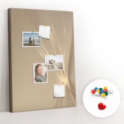 Obrázek produktu pro Korková nástěnka s kolíčky - Tabule s kolíky pro fotografie a poznámky - 70x100 cm - Připínáčky barevné 100 kusů - Abstraktní světlo