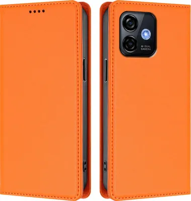 Image de Étui en cuir pour Ulefone Note 16 Pro, étui à rabat magnétique en cuirPolyuréthaneavec support, orange