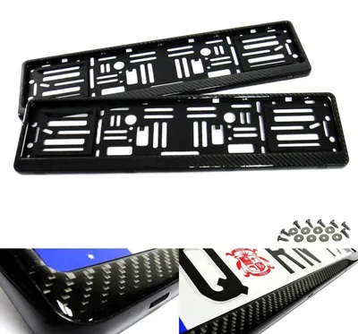 Immagine prodotto di 2 supporti per targa anteriori e posteriori in fibra di carbonio 3D, colore nero, dimensioni 520x110 mm, con sistema di riduzione delle vibrazioni