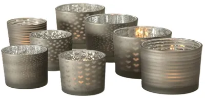 Produktbild von Windlicht Teelichthalter Glas grau H 8/10 cm 1 Set 2er Set