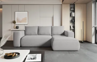 Produktbild von Easy4You Lambi Grau Ecksofa L-Form Rechts 266 x 89 x 164 cm mit Schlaffunktion und Stauraum - Schlafsofa mit Bettkasten - Moderne Wohnzimmermöbel – Stoff: Castel 82