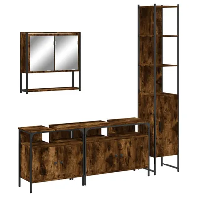 Produktbild von vidaXL 4-tlg. Badmöbel-Set Räuchereiche Holzwerkstoff