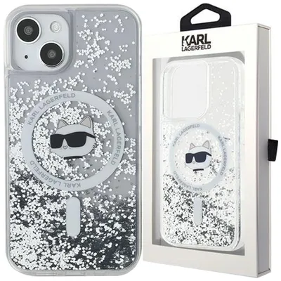 Produktbild von Karl Lagerfeld KLHMP14SLGCHSGH iPhone 14 / 15 / 13 6.1" hardcase transparent Liquid Glitter Choupette Head Magsafe Schutzhülle