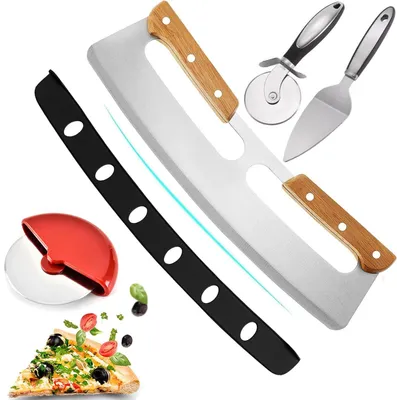 Pizzasnijder-Set aus Edelstahl mit Holzgriffen, 2-teilig