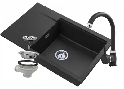 Produktbild von Granitan - Granitspüle - Spülbecken 80x50 cm - Küchenspüle Schwarz - mit Armatur und Siphon - LOUIS, KI-generiertes Bild