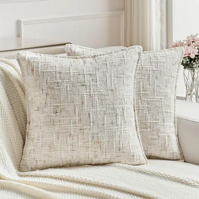 Produktbild von Set mit 2 Kissenbezügen aus Chenille, 45x45 cm, Creme