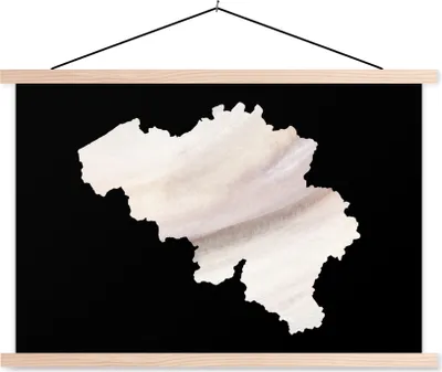 Produktbild von MuchoWow® Textilposter Karte - Belgien - Weiß 60x40 cm mit holzfarbenen Rahmen - Bilder