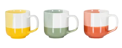 Produktbild von 3er Set Bunte Tassen 330ml Porzellan Gelb Grün Rot Kaffeetasse Becher Modern Design Küchengeschirr Heißgetränke Kaffeepott