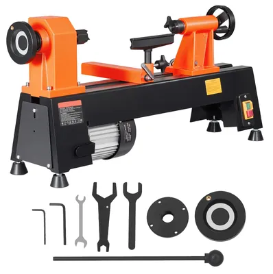 Immagine prodotto di SucceBuy, tornio da banco 254 x 465 mm, modello 1/2 HP, con 5 velocità, ideale per principianti e hobbisti, dotato di protezione contro il surriscaldamento, struttura in metallo robusta e completo set di accessori per la lavorazione di legno tenero e duro