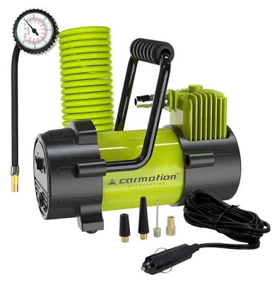 Produktbild von Kolbenluftkompressor 12V, 10 BAR, Spiralschlauch 400 cm mit analogem Manometer, 4 Adapter
