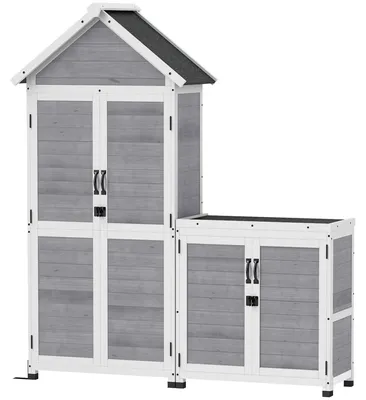 Produktbild von Outsunny 2 in 1 Gartenschrank Holz, Geräteschuppen mit Aufbewahrungsschrank