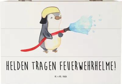 Produktbild von Mr. & Mrs. Panda Geschenkbox Feuerwehrmann Helden 22 x 15 cm - Weiß - Geschenk, Tapferkeit, Kiste mit Deckel, fotobox, Danke sagen, Geschenke, unvergesslich, Bedanken