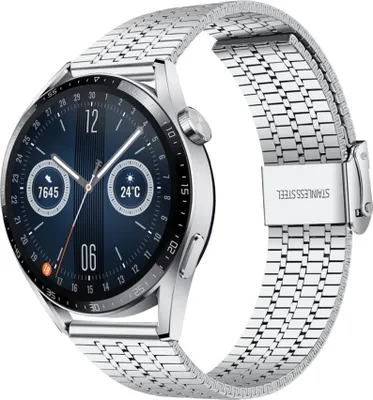 Produktbild von Strap-it Stahlarmband - Kompatibel mit Huawei Watch GT 3Armband 46mmHochwertiger EdelstahlHuawei watch strap Armband mit faltschließe für 22mmArmband Silber