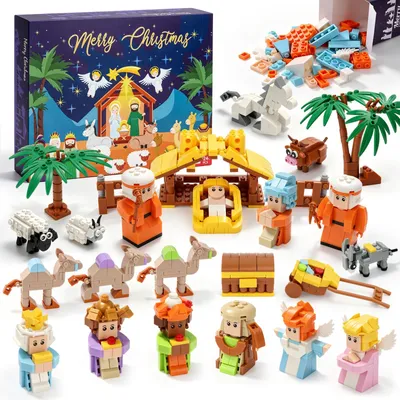 Produktbild von Weihnachtsstall-Adventskalender 2026 für Kinder – Set mit 1244 Teilen – 24 Tage Weihnachtsstall – Bauklötze – Adventskalender