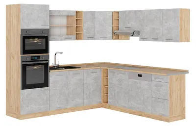 Produktbild von Eckküche Vicco R-Line Beton/Goldkraft Eiche 247 x 237 cm ohne Arbeitsplatte, Model 53584