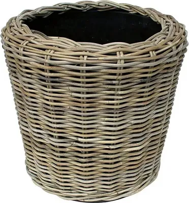 Zdjęcie produktu dla Rattanowa doniczka Drypot - ø 39 x 36 cm - Sadzarka z wodoodpornym plastikiem z recyklingu wewnątrz - Doniczki do wnętrz - Kosze na rośliny - Szary
