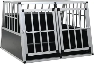 Produktbild von Transportbox aus Aluminium für Hunde, Transportbox für Hunde, Tiere mit Doppeltür, 94 x 88 x 69 cm