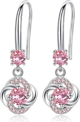 Produktbild von Frauen Strass Zirkonia Quaste Vierblättriges Kleeblatt Haken Ohrringe Schmuck-Rosa
