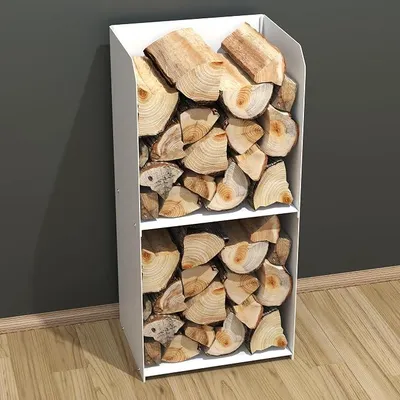 Obrázek produktu pro Regál na dřevo pro vnitřní i venkovní použití | Kovový regál na palivo | Koš na dřevo | Industriální vzhled, model: bílý