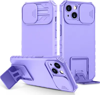 Image de Étui pour iPhone 14 Plus étui de protection militaire double couche avec support et protection coulissante de l'appareil photo Violet